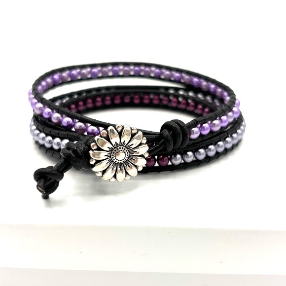 Hand Crafted Boho Purple Pearl Wrap Bracelet - Picture 4 of 12